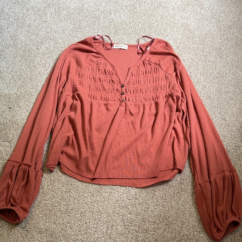 Elegant Rust Blouse with Long Sleeves